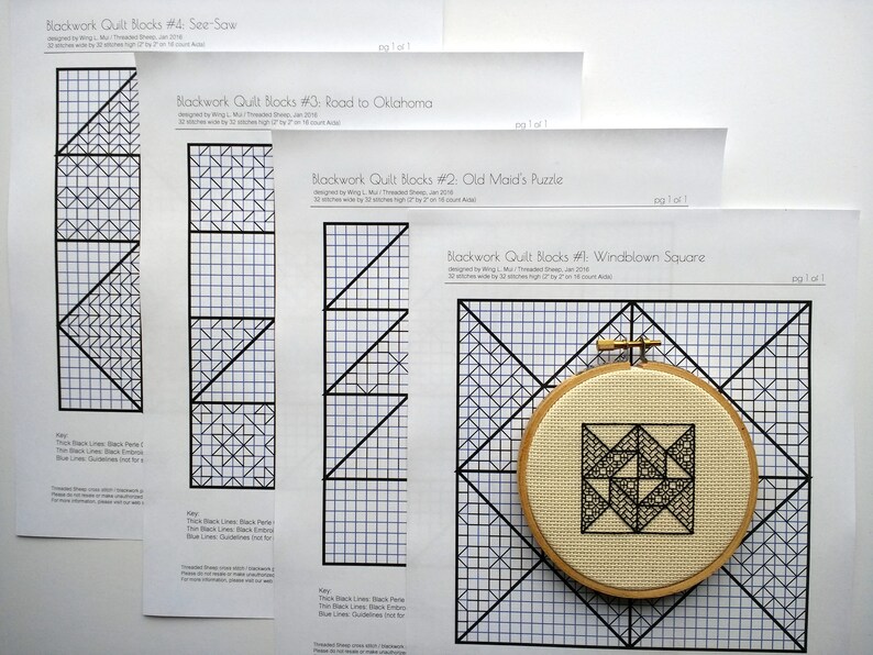 Blackwork Quilt Blocks Set of 4 Embroidery Patterns image 2