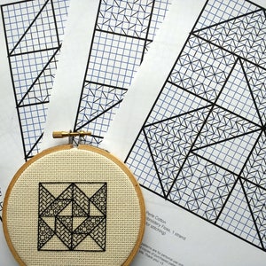 Blackwork Quilt Blocks Set of 4 Embroidery Patterns image 1