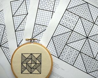 Blackwork Quilt Blocks Set of 4 Embroidery Patterns