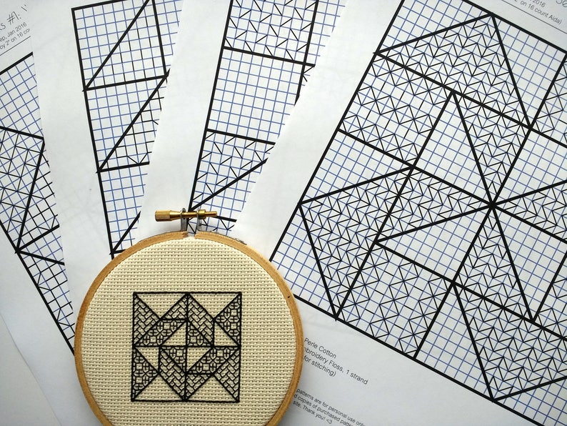 Blackwork Quilt Blocks Set of 4 Embroidery Patterns image 1