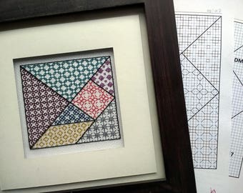 Blackwork Tangram Embroidery Pattern