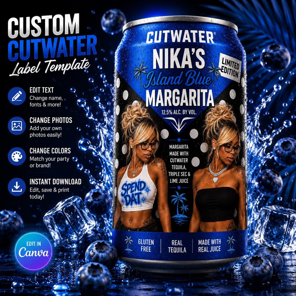 Custom Cutwater Can Label Template – ISLAND BLUE EDITION - Etsy