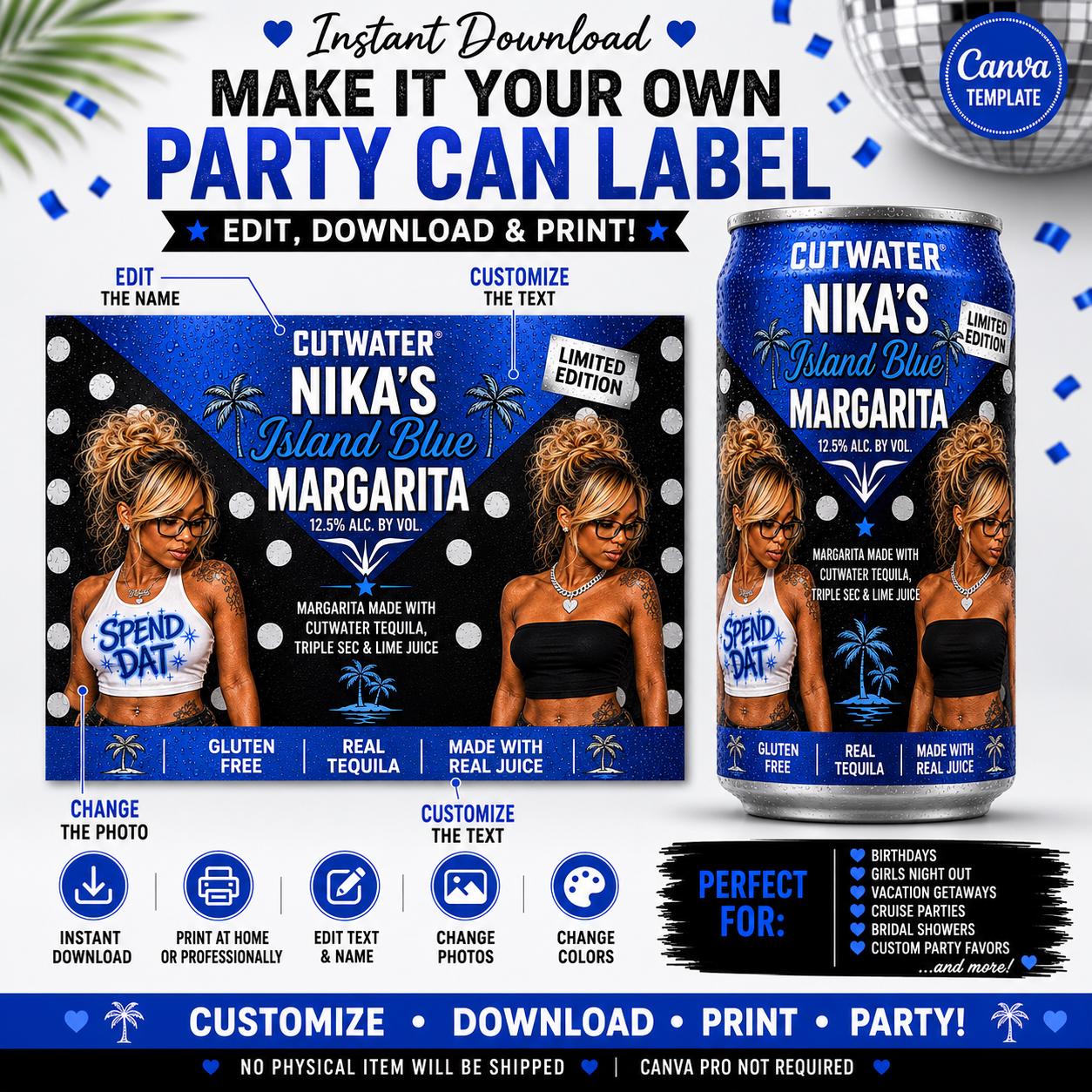 Custom Cutwater Can Label Template – ISLAND BLUE EDITION - Etsy