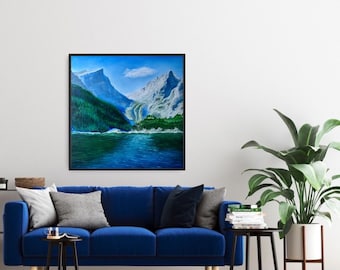 Mountains with Lake Scenery Oil Painting on Canvas