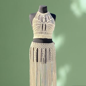 Festival Boho Dress, Macrame top and skirt macrame set, Macrame Dress, Macrame Rope Dress, Handmade Beach Dress, Festival Clothing