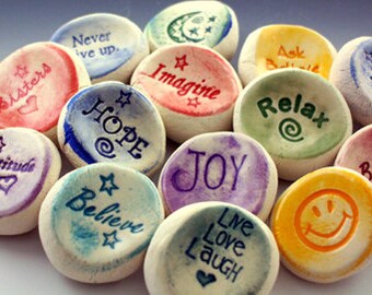 Measures 1.5 inch or 40mm No holes Pocket Stone Custom Engraved Personalized Words or Simple Logo BLACK Worry Stone