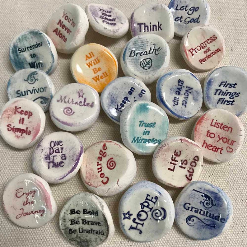 100 Recovery Words Wholesale Handmade Ceramic Worry Stones