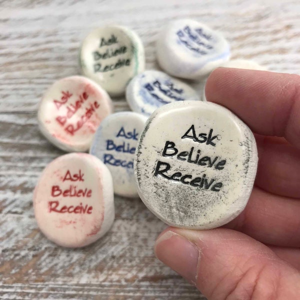 Ask Believe Receive |  Worry Stones, Inspirational Word Stones, Rocks {other words available} 1-1000 Qty.