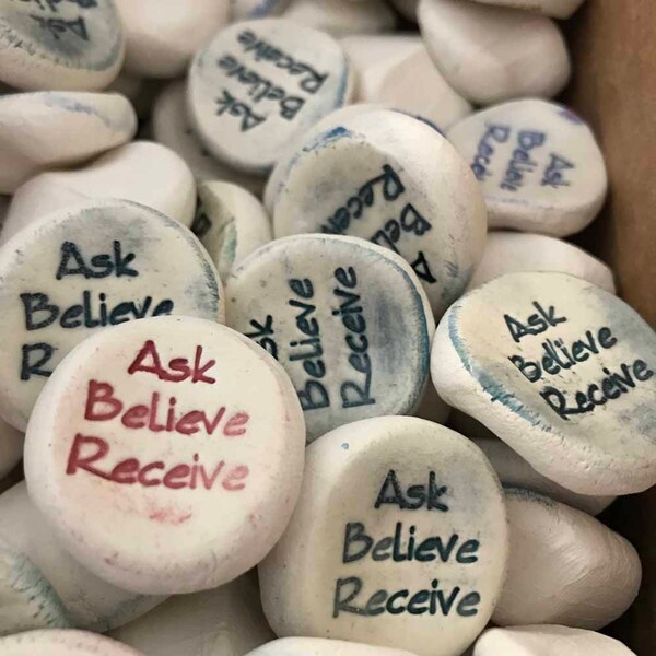 ASK BELIEVE RECEIVE Worry Stones, Inspirational Word Stones, Rocks