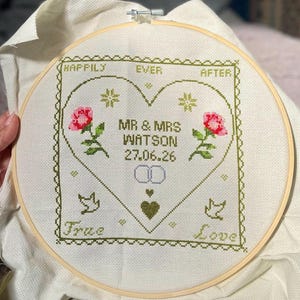Personalised Romantic Wedding Just Married Mr & Mrs Cross Stitch Digital Printable PDF AND Fcjson Files Download