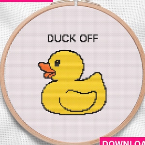 Duck Off Rude Funny Bird Yellow Cross Stitch Pattern PDF Printable Download