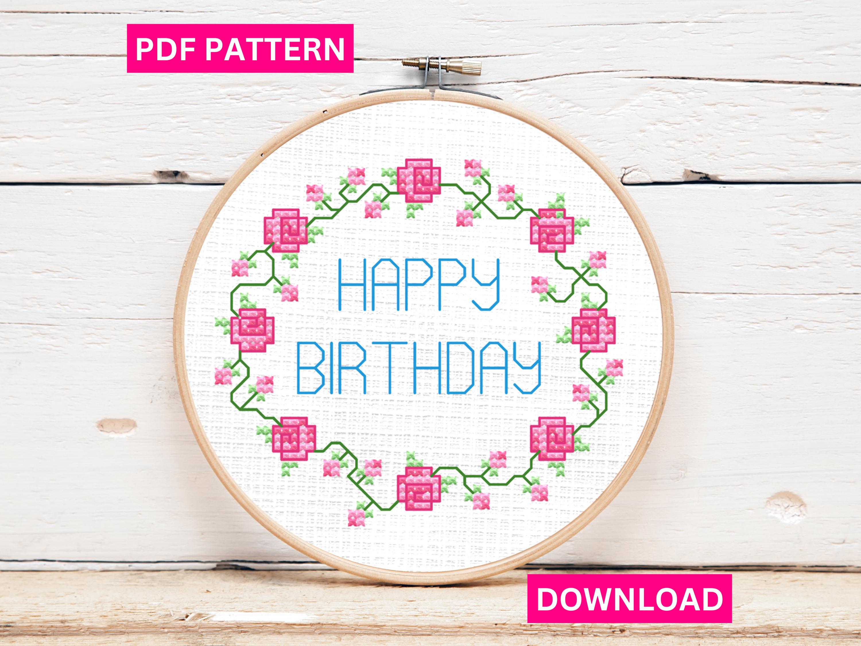 Happy Birthday Wreath Cross Stitch Pattern Fcjson & PDF Printable ...