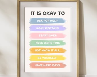 It is okay | Office Decor, Therapy Office, School Counsellor, CBT DBT Therapy, Counselling Poster, Anxiety Relief, Growth mindset, Teaching