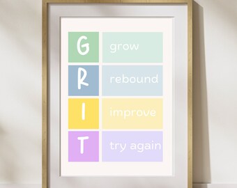 Grit  | Office Decor, Therapy Office, School Counsellor, CBT DBT Therapy, Counselling Poster, Anxiety Relief, Growth Mindset, Teaching