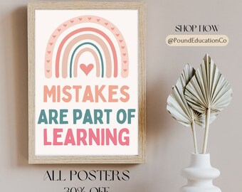 Mistakes Are Part of Learning Poster, Inspirational Home Decor, Motivational Wall Art, Educational Office Decor, Growth Mindset