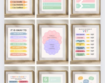 9 Growth Mindset Poster BUNDLE, Office Decor, Therapy Office, School Counsellor, Counselling Poster, Anxiety Relief, Teaching, Therapy CBT