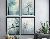 Scandinavian Tranquil Serenity Collection Set of 4 Printable Nature Art | Modern -Inspired Decor | Blue Gray Palette | Instant Download