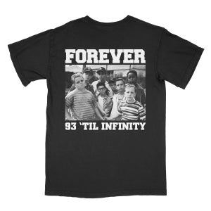 May include: Black t-shirt with a white graphic of a group of kids and the text "FOREVER 93 'TIL INFINITY"
