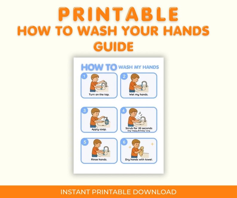 Hand Washing Steps Visual | Hygiene Poster for Kids (PDF Download) - Etsy