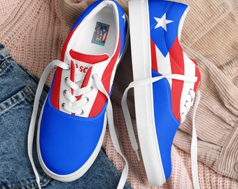 Puerto Rico Flag/Women’s lace-up canvas shoes