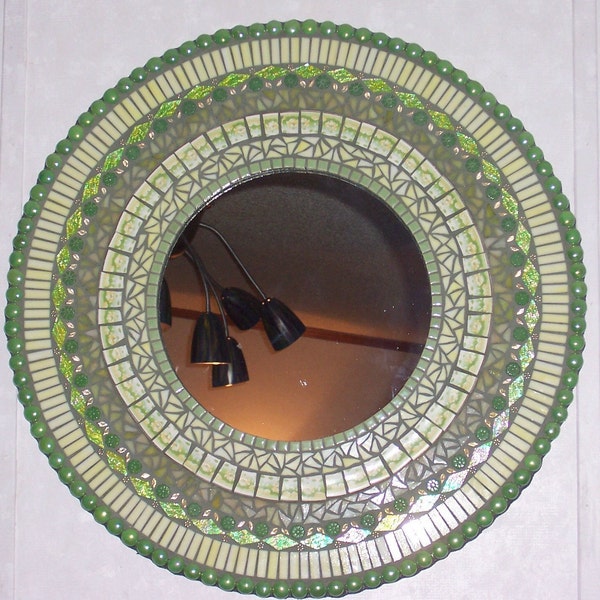 Soft Green and Yellow Stained Glass Mosaic Art Mirror