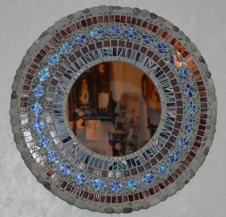 Mixed Media Stained Glass Mosaic Art MirrorPurple and Seafoam Etsy