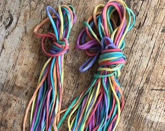 Hand Painted Pure Silk ~ Rolled Silk Cord in Rainbow colours