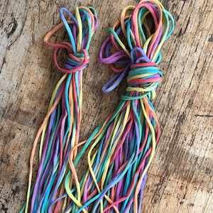 Hand Painted Pure Silk ~ Rolled Silk Cord in Rainbow colours