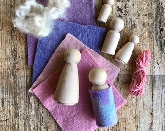 DIY Peg Doll Family Kit to make using my hand dyed wool felt ~ colour options available