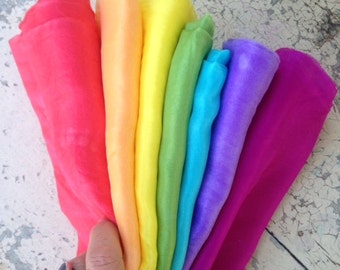 Hand Dyed Pure Silk Play Cloths ~ Steiner Play Silks in Rainbow Colours (individual silks or pack of 7)