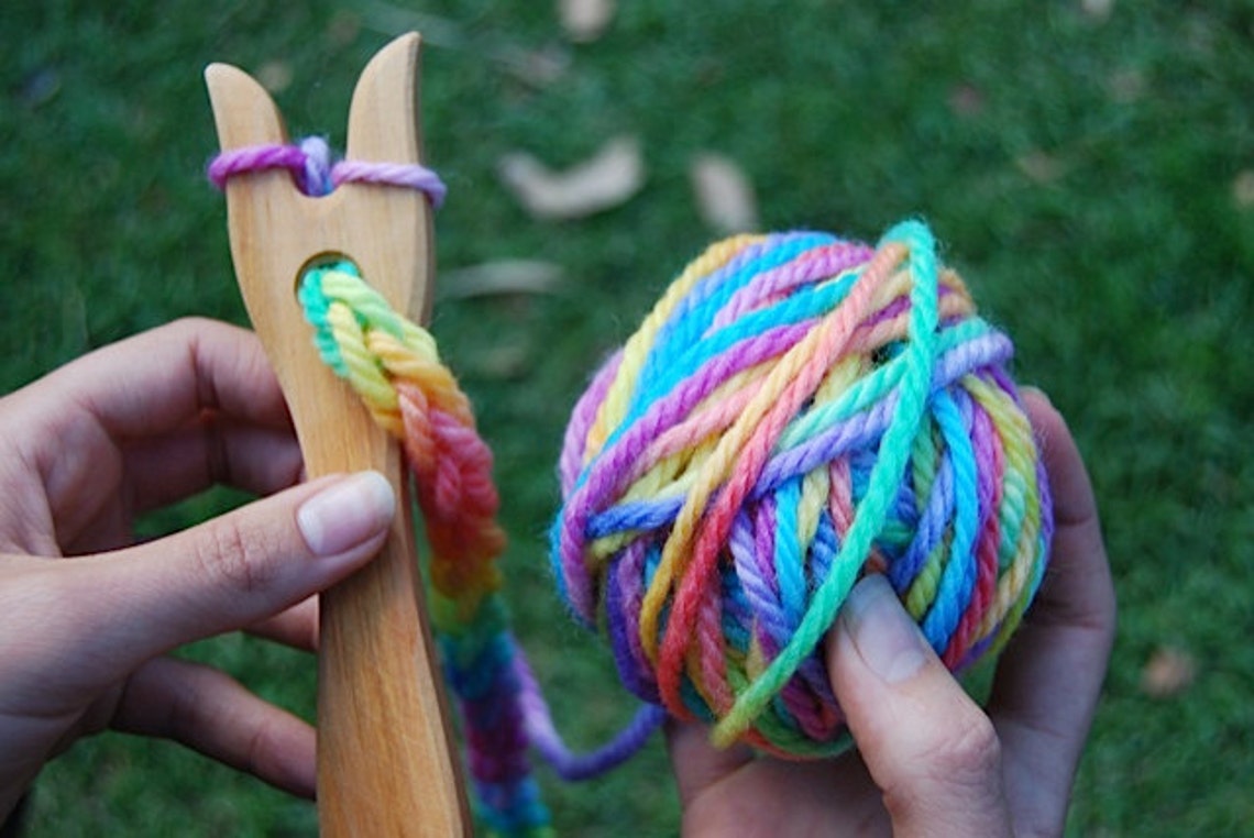 Wooden Knitting Fork With Hand Painted Rainbow Wool Awesome Etsy