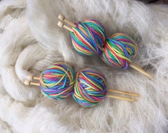 Knitting Kit - Hand Painted Rainbow Wool - Bamboo 8mm Knitting Needles -  Beginner Knitter - Steiner Craft -  Wool and Needles Set - 2 balls