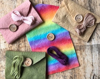 simple purse kit ~ hand dyed wool felt - stitching with children ~ make your own ~ bulk party options are available too