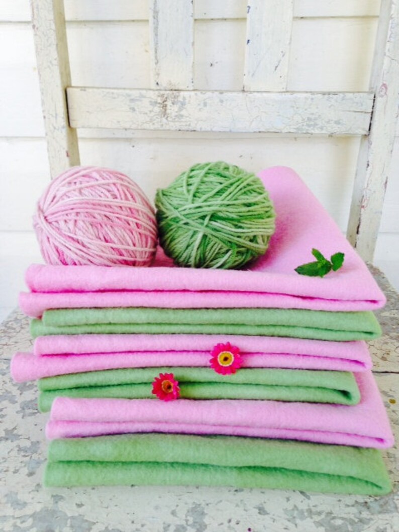 Hand Dyed Pure Wool Felt in Pink and/or Green image 1