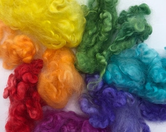 Hand Dyed English Leicester Fleece -  Rainbow Fleece - Rainbow - Dolls Hair - Curly Fleece - Steiner - Spinning - Felting Embellishment