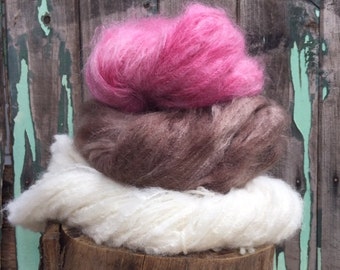Hand Dyed Mohair in Brown, Pink or Natural perfect for Dolls Hair, Crochet, knitting or Weaving