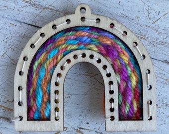 Rainbow Weaving Frame with hand painted rainbow wool ~ kit