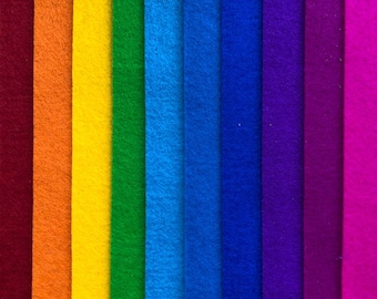 Pure Wool Felt in Rainbow Colours ~ 10 pack