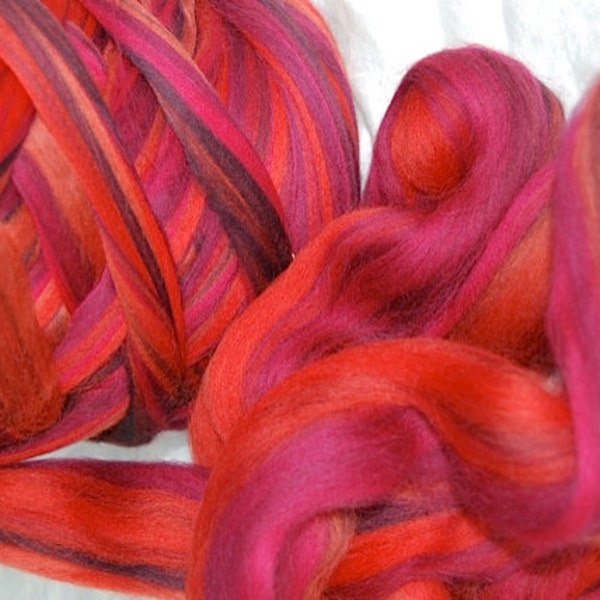 pure wool fleece for wet and dry felting in mixed red colours