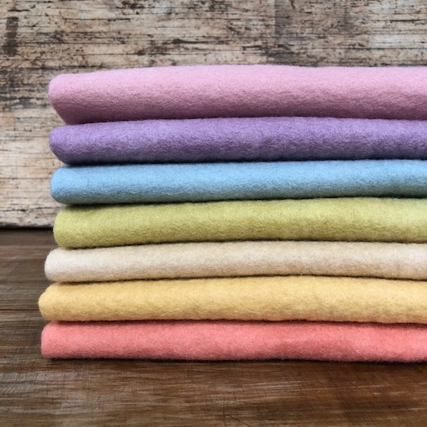 Hand Dyed Pure Wool Felt in Soft Pastels Tones ~ 7 piece bundles or Individual colours