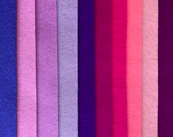 Pure Wool Felt in Pinks and Purple Tones ~ 10 pack (free shipping Australia)