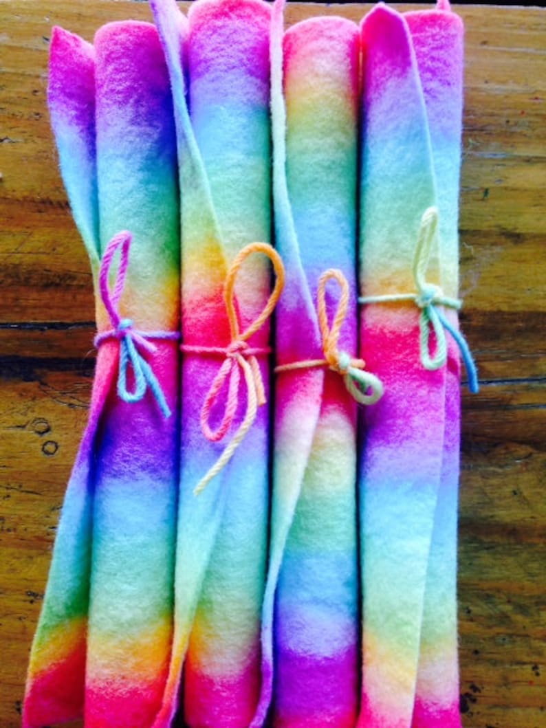 Hand Painted Pure wool Felt in Rainbow Stripes image 2