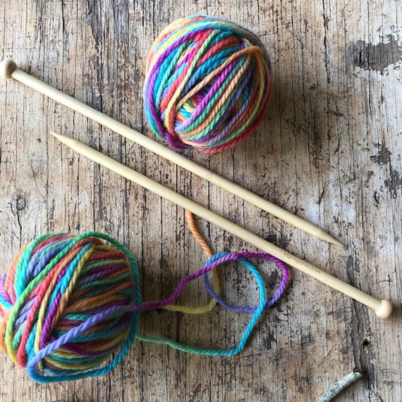 Knitting Kit Rainbow Wool Bamboo Knitting Needles Kids Knitting Kit  Beginners Knitting Learn to Knit Hand Painted Wool Wool 