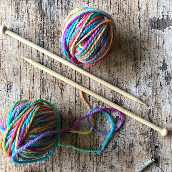 Knitting Kit - Rainbow Wool - Bamboo Knitting Needles - Kids Knitting Kit - Beginners Knitting - Learn to Knit - Hand Painted Wool - Wool