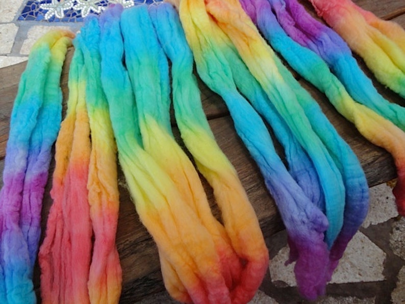 Hand Painted Pure Wool Fleece in Rainbow Colours for Wet or Dry Felting or Weaving image 4