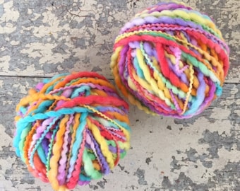 Rainbow Wool - Hand Painted Wool -  12ply Twirls - Merino Slub - Hand Painted Rainbow Wool - Rainbow Dolls Hair - Weaving Yarn - Pure Wool