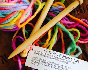 DIY Chunky Scarf Kit with chunky wool + 20mm bamboo knitting needles