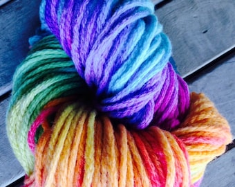 hand painted pure wool 20ply in rainbow colours.