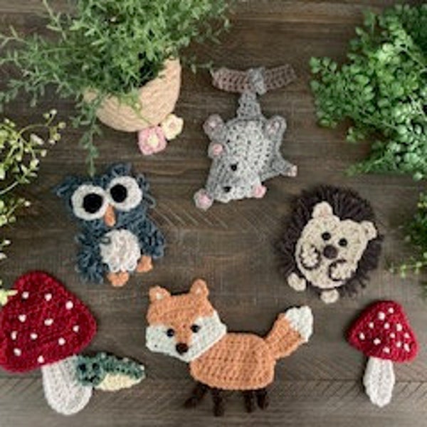Crochet Pattern - INSTANT PDF DOWNLOAD - Crochet - Baby Blanket - Woodland animals applique - Owl - Fox - Possum - Hedgehog - Caterpillar