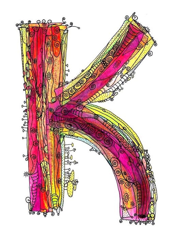 Items similar to Whimsical letter K funky Art Print "It's
